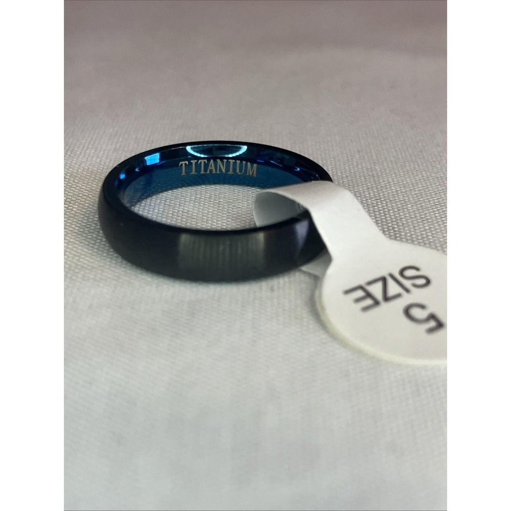 Black Brushed Titanium Ring Blue Interior 4mm Size 5  #1877